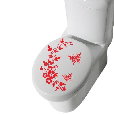 China Removable WALL STICKER Toilet Lid Sticker Butterfly&Flower Pattern Toilet Seat Cover Wall Sticking Decorative Poster Sticker for sale