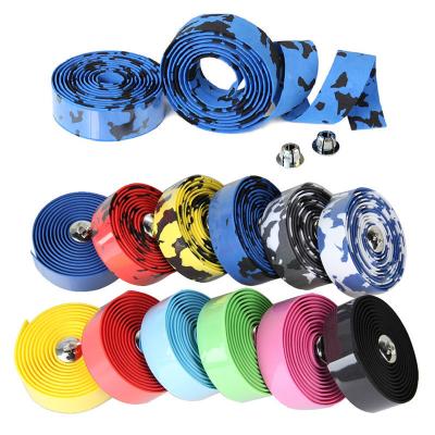 China Road Bike Bicycle Handlebar Tape Camouflage Grip Cork Wrap Recycling Belt With Bar Plugs 17 Colors Handlebar Tape for sale