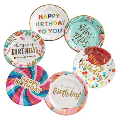 China 7 Inch Disposable Color Paper Tray Color Plate Paper Tray Printing Bronzing Birthday Party Supplies for sale