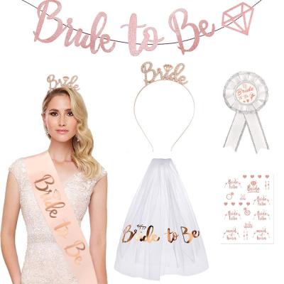 China High Quality 4pcs Bachelor Party Bride To Be Rose Gold Veil Tattoo Gold Stamping Tag Belt Sticker for sale