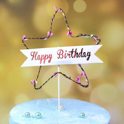 China Handmade Dreamy Creative Cake Decoration Card Color Lights Star Happy Birthday LED Cake Topper for sale