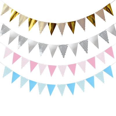 China Eco-Friendly Double Sided Triangle Flag Wedding Engagement Bridal Shower Birthday Party Decoration Warm Gold Party Banners for sale