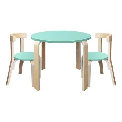 China Solid Wood Wooden Kids Round Table and 2 Chairs Set Premium Wooden Kids Furniture for Daycares and Homes Kindergarten Classrooms for sale