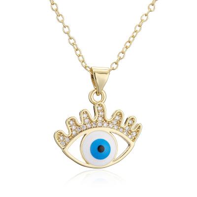 China CLASSIC Fashion Devils Eye Pendant Necklace Copper Goldplated Zircon Luck Hiphop Style Clavicle Chain for sale