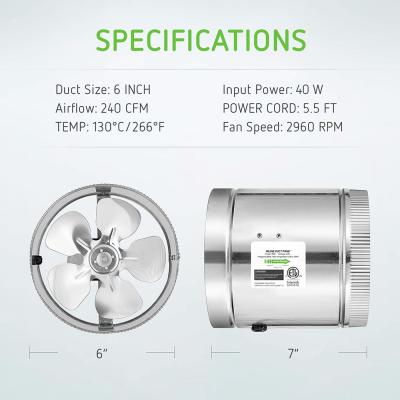 China High Pressure Hydroponic Inline Tube Booster 4 5 6 7 8 Inch Fan For Greenhouse And Grow Tent For Greenhouse And Grow Tent for sale