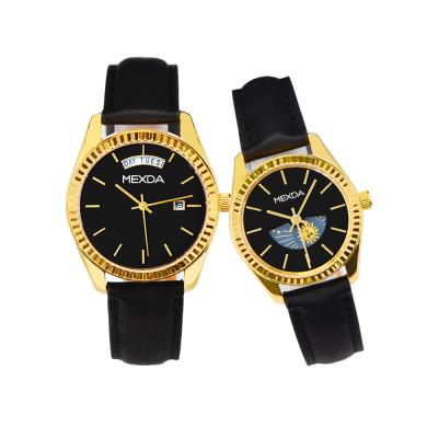 China Custom waterproof mexda brand hot sale OEM logo 5ATM moon phase moon phase pair watch for women men lover's wristwatches for sale