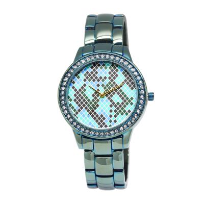 China Custom Mexda brand logo stainless steel alloy bezel Japan case back blue movement quatrz non-specific lady diamond mineral glass women for sale