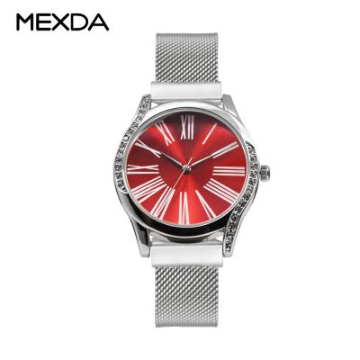 China Stainless Steel Diamond Mesh Strap Popular Women's Female Watches Custom Adjustable Magnetic Milanese Loop Water Resistant Mexda Brand Logo for sale