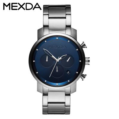 China Custom high quality mexda brand automatic date man watch sport all stainless steel strap waterproof chronograph watches for sale for sale