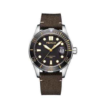 China Custom Mexda Day/Date Stainless Steel Case 30ATM Waterproof Diving Rotating Strap Mens Canvas Sapphire Glass Watch Watches Relojes for sale