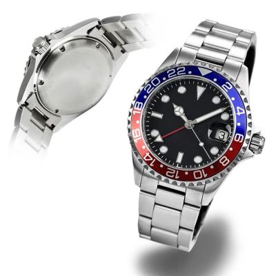 China OEM Stainless Steel Private Label Sapphire Crystal Luxury Classic GMT Time Zone Ceramic Bezel Day/Date Mechanical Diver Men Wrist Watches for sale