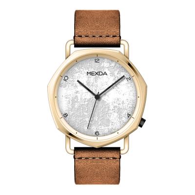 China Non-specific special custom printing Japan movement design minimalist watch high quality genuine stainless steel case mexda leather strap for sale