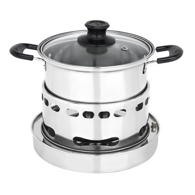 China Stainless Steel Shabu Hot Pot Sustainable Small Self-Contained Hot Pot With Alcohol Burner For Outdoor / Home Ues for sale