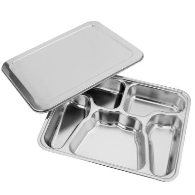 China Stainless Steel Sustainable 5 Compartment Lunch Box Bento Box With Cover Fast Food Trays Lunch Tray for sale