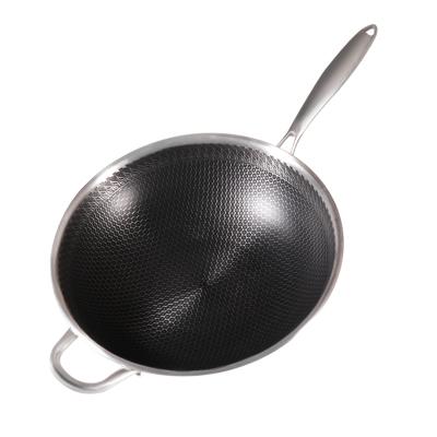 China Sustainable 304 Stainless Steel Pan Cooking Pot Honeycomb Etched Frying Coating Nonstick Pan for sale