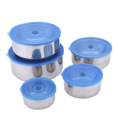 China Stainless Steel Food Bowl Food Storage Containers Viable Mixing Bowl Set Nesting Bowl With PP Lid For Kids And Adults Set Of 5 for sale