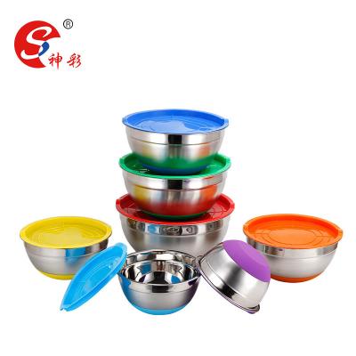 China Sustainable Stainless Steel Mixing Bowl Set With Lids Salad Bowl With Silicone Base for sale