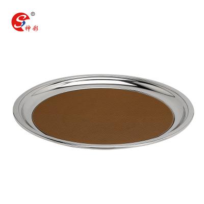 China Sustainable Non-Slip Serving Dishes Stainless Dish Serving Tray With Pad for sale