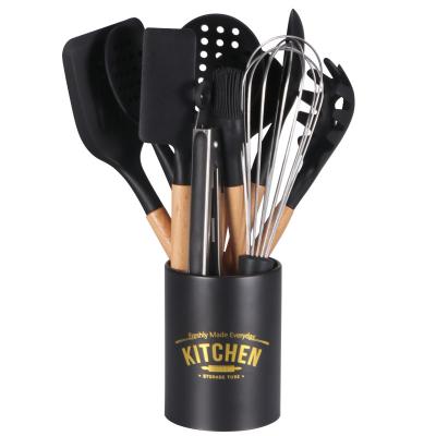 China Sustainable Silicone Spatulas Silicon Brush Bake Tools 11pcs Kitchen Ware Set Cookware Silicone Utensil Set With Stand for sale