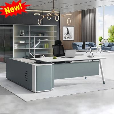 China Custom Modern Luxury Executive Nordic L Shaped Corner Extendable White Wooden Computer Desk Home Study Mesas De Escritorio Desk Table for sale