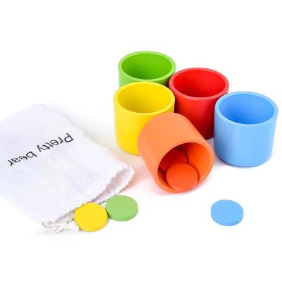 China Hot Sale Montessori Teaching Rainbow Wooden Color Matching Sorting Cups Learning Color Matching Teaching Sets for sale