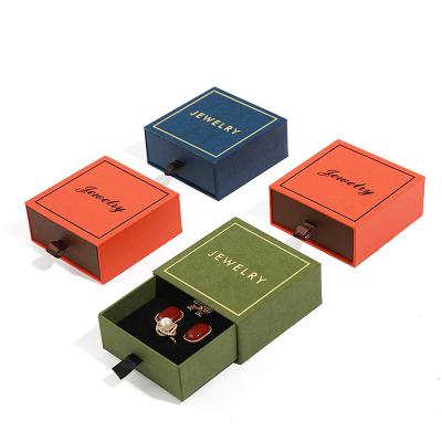 China Eco-Friendly Handmade Ring Box Blue Green Orange Earrings Pendant Pull Out Jewelry Box For Wedding Gifts for sale