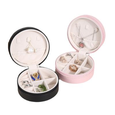 China Classic Elegant Vintage Earring Box PVC Round Luxury High Quality Charm Textured Jewelry Box Luxury Leather With Insert Foam for sale