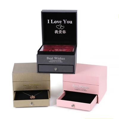 China Wholesale Handmade Velvet Rose Box Luxury Big Bracelet Double Drawer Personalized Jewelry Box For Gift for sale