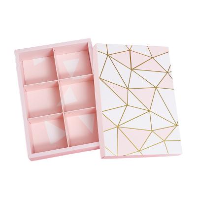 China New Handmade Gift Box Bronzing 6 PCS Beautiful Design Chocolate Cookie Pink Geometric Paper Box For Food Catering for sale