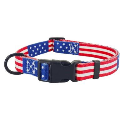 China Design Heavy Duty Sturdy Polyester Webbing Padded USA American Flag Native Dog Collar With Plastic Quick Release Buckle for sale