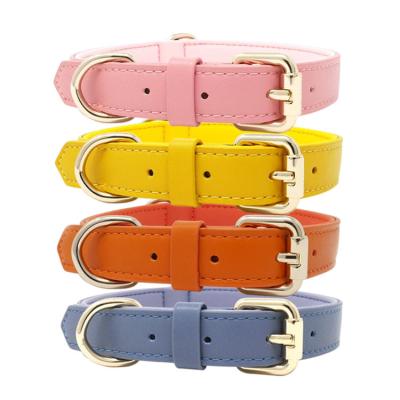 China Personalized Luxury PU Leather Pet Collar Custom Softly Colors Waterproof Classic Vegan Thick Padded Genuine Leather Dog Collar for sale