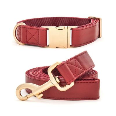 China Best Selling Luxury Vegan Dye PU Padded Leather Dog Collar Leash Set for sale