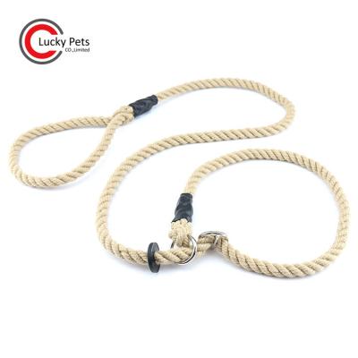 China Custom Gold Supplier Twisted Rope Lead Solid Color Natural Beige Plain Cotton Rope Dog Leash And Collar Set for sale