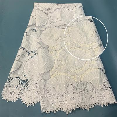 China Wholesale Water Soluble African Elegant Bridal Same Dress Lace Fabric Sheer White Rope Sequins Lace Up Embroidery For Women Clothes Lace for sale