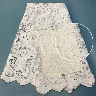 China High Quality Pure White Water Soluble New Designs Rope Lace Sequins Fabric For Women Lace Up African Dress Fabric Polyester Embroidery Wedding for sale