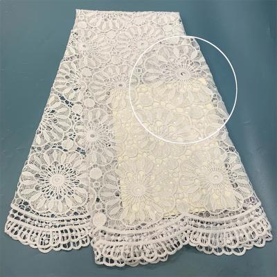 China Water Soluble Fashion Design Pure White Cord Lace Sequins Fabric French Luxury Wedding Party Dress Fabric Polyester Material Embroidery for sale