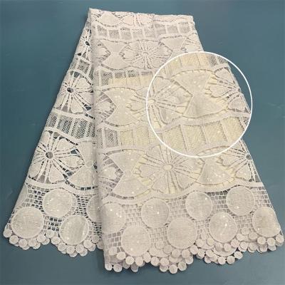 China Water Soluble High Quality New Designs French Elegant Bridal Evening Dress Lace Fabric Women Lace Pure White Sequins Lace Embroidery 5 Yards for sale