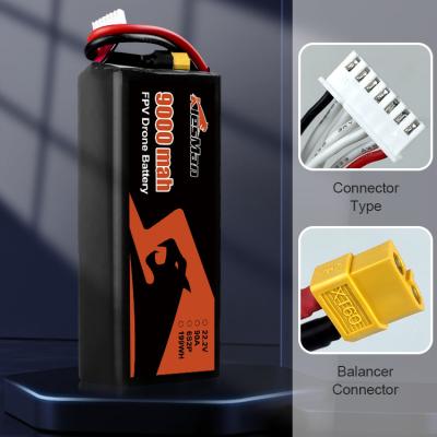 Chine Capacité FPV Drone batterie 9000mAh 22.2V 6S Lipo avec connecteur personnalisé à vendre