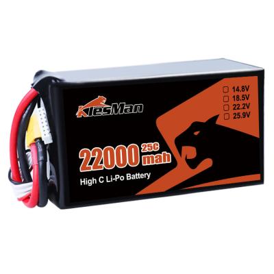 중국 Klesman Lipo FPV Drone Battery 6S 22.2V 22000mAh 25C UAV Batteries with XT60 Connector 40 Minutes Empty Flight Time 판매용