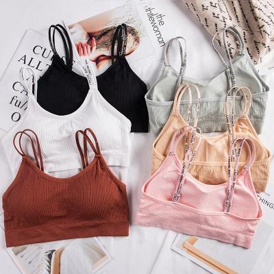 China 2019 Antibacterial New Letter Strap Wrapped Chest Yoga Sports Strap Bra Women's Seamless Bralette Harness for sale