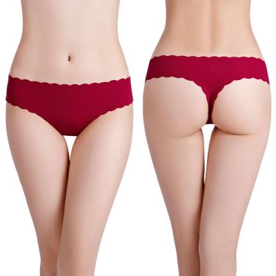 China Women Breathable Sexy Ice Silk Laser Cut No Trace Underwear Seamless Thong for sale