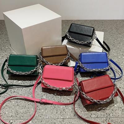 China PORTABLE Soild Color Mini Shoulder Handbag Sturdy PU Square Minimalism Sling Leather Bag Chains Small Cute Women Pinch for sale