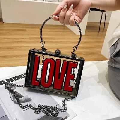 China High Quality Letter Printed Fashion Chain PVC Cross - Transparent Body Shoulder Mini Handbag Women Clutch Evening Small Handbags Ladies Purses for sale