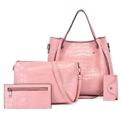 China 2021 hot sale vintage high quality PU purses ladies bag fashion cheap tote women's leather handbag sets 4 pieces for sale