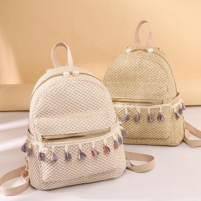 China Other Mini Straw Back Pack Tassel Ladies Fashion Retro Vintage Small Other Backpacks For Women for sale