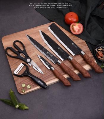 China Sustainable Premium 6-Piece Kitchen Knife Set Home Block Kitchen Cutlery Set With Wooden Handle for sale