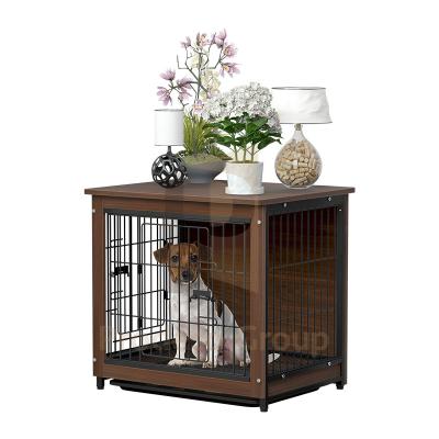 China Breathable Medium Large Dog Training Crate Kennel Cage With Double Doors Lockable Pet Crate End Table Wood Furniture Cave House for sale