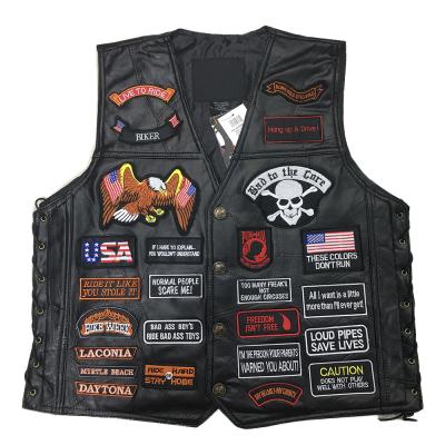 China Vintage Streetwear Embroidery Sleeveless Motorcycle Knight Retro Biker Vest Windproof Genuine Leather Leather Jackets For Men for sale