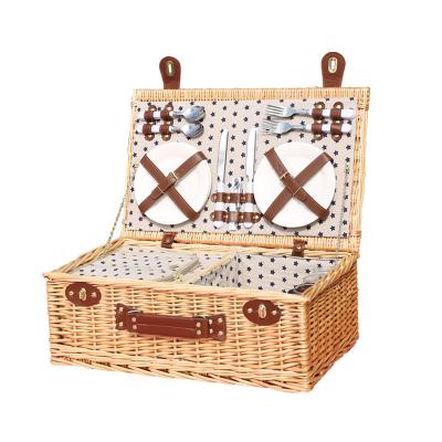 China Sustainable New Design Natural Natural Wicker Outdoor Food Storage Picnic Basket With Lid for sale