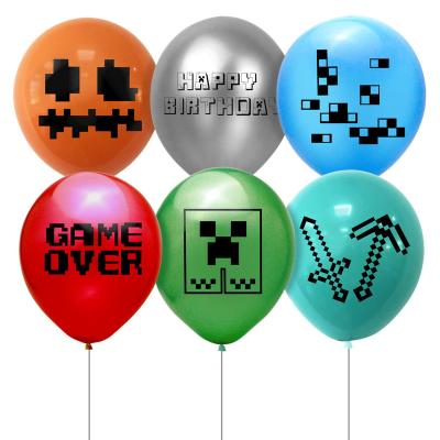 China Latex wholesale price birthday pull flag cake insert card balloon set pixel game party decoration supplies for sale